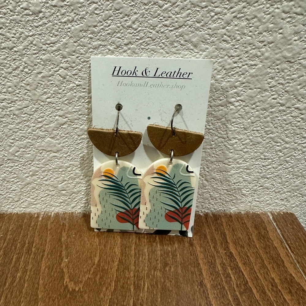 Brown and Cream Bohemian Earrings with Leaf Design